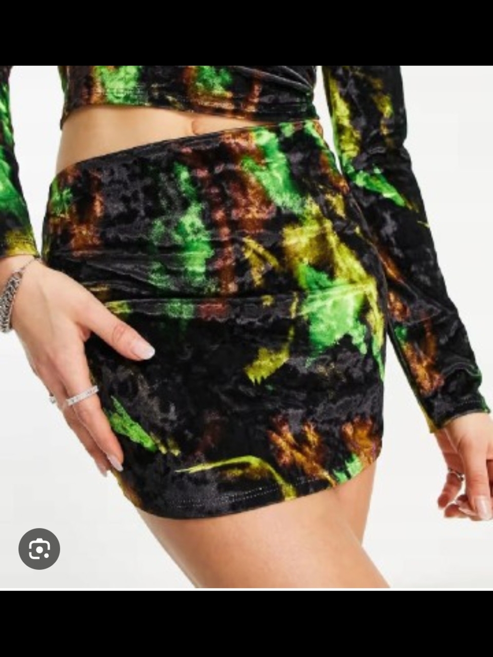 Velvet Tie-Dye Mini Skirt - Green & Black Collusion